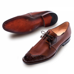 Mezlan Boyd Crocodile Calfskin Shoes Brown Cognac