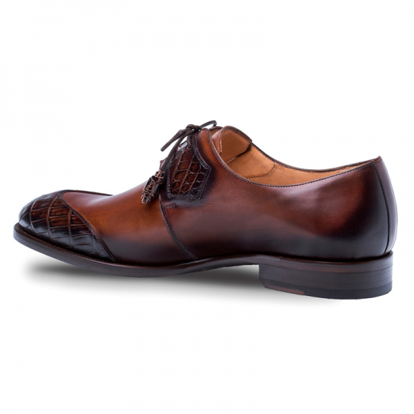 Mezlan Boyd Crocodile Calfskin Shoes Brown Cognac