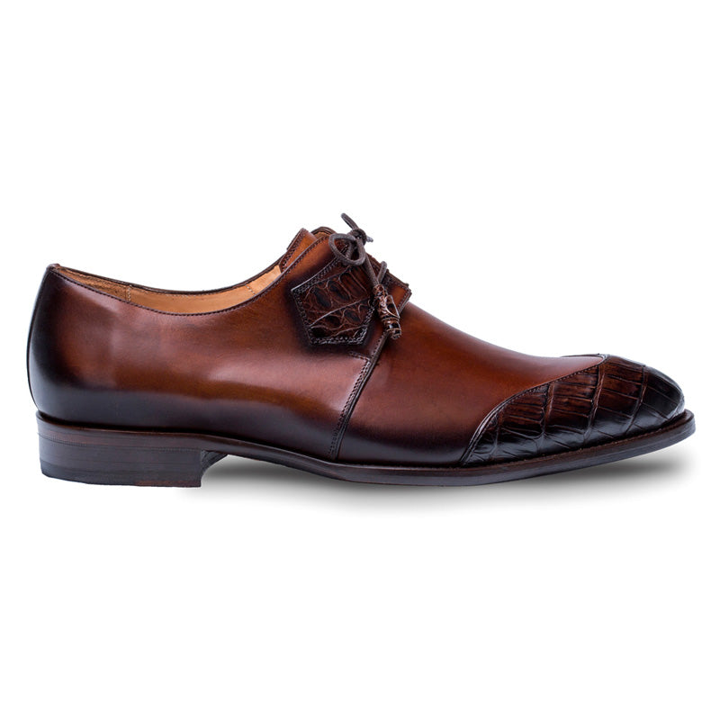Mezlan Boyd Crocodile Calfskin Shoes Brown Cognac