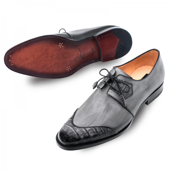 Mezlan Boyd Crocodile Calfskin Shoes Grey Black