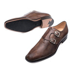 Mezlan Brescia Calfskin Double Monkstrap Shoes Brown