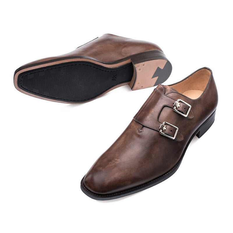 Mezlan Brescia Calfskin Double Monkstrap Shoes Brown
