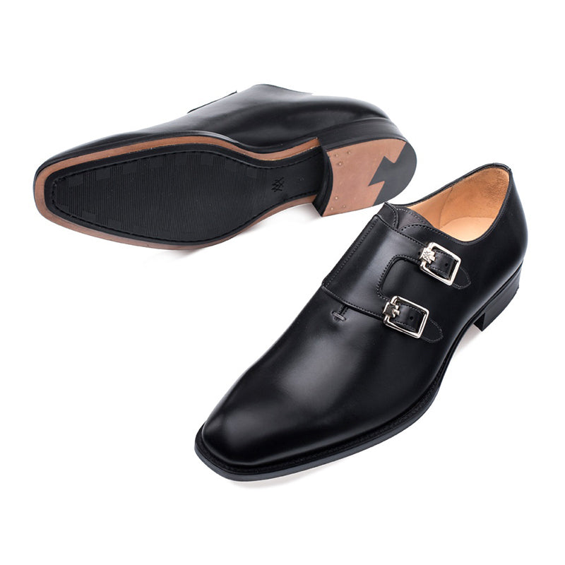 Mezlan Brescia Double Monk Strap Shoes Black