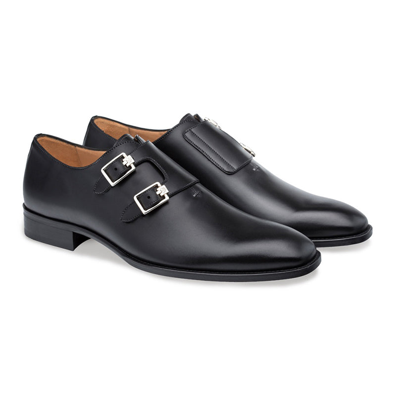 Mezlan Brescia Double Monk Strap Shoes Black
