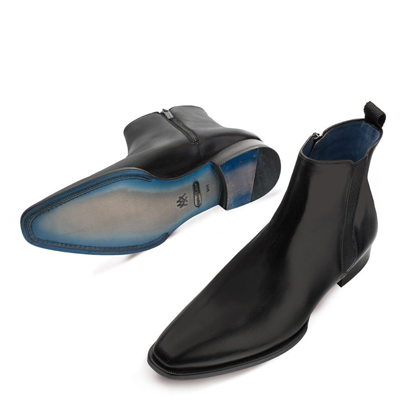 Mezlan Brock Calfskin Plain Toe Chelsea Boots Black