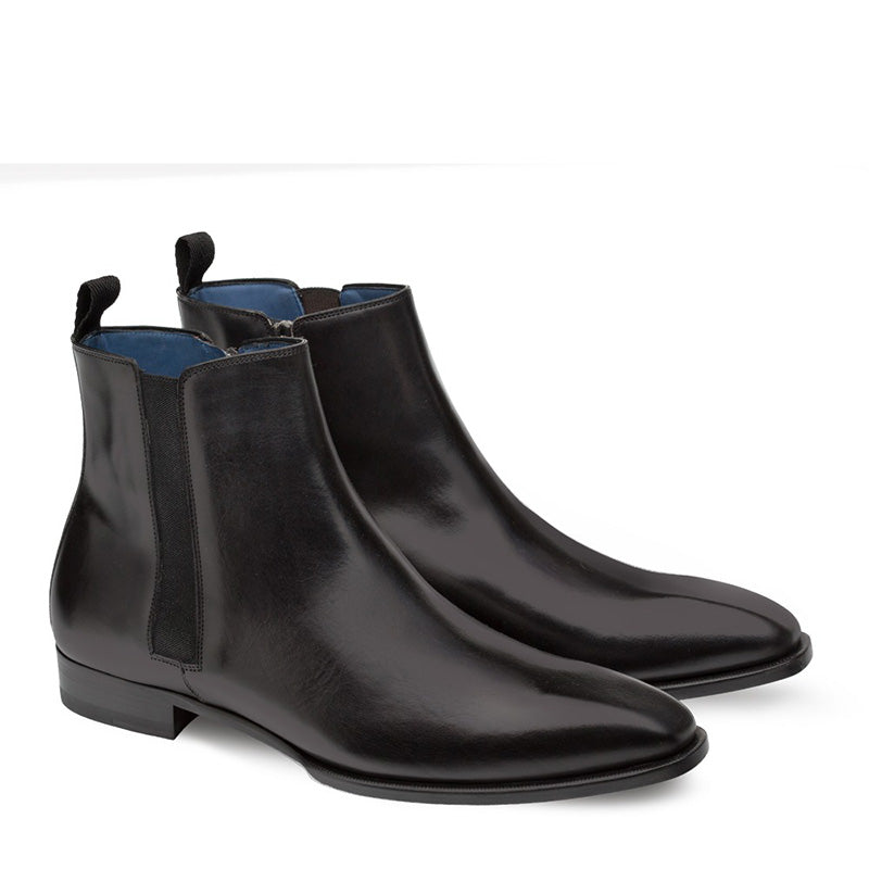 Mezlan Brock Calfskin Plain Toe Chelsea Boots Black