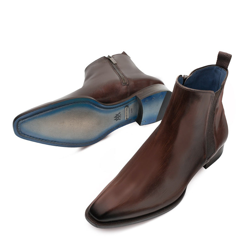 Mezlan Brock Calfskin Plain Toe Chelsea Boots Brown