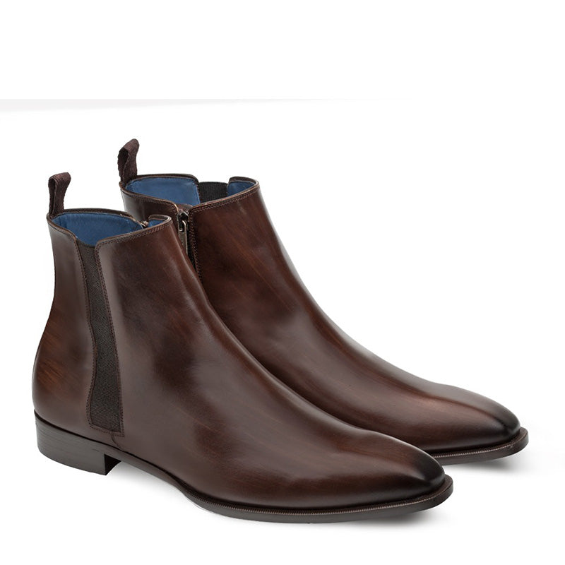 Mezlan Brock Calfskin Plain Toe Chelsea Boots Brown