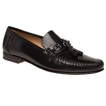 Mezlan Cafaro Lizard & Calfskin Tassel Loafers Black