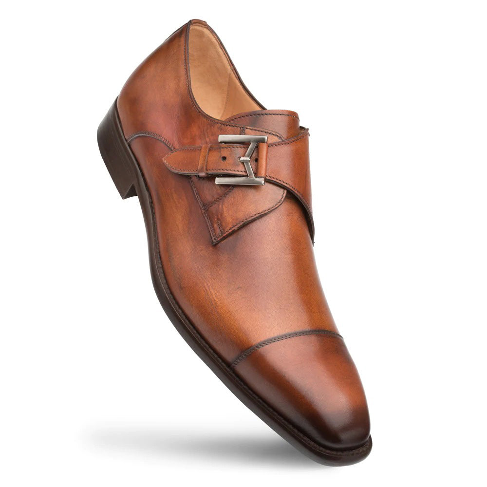 Mezlan Calfskin Cap Toe Monkstrap Shoes Cognac (E20244)