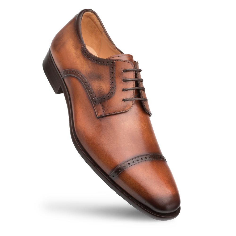 Mezlan Calfskin Cap Toe Oxfords Cognac