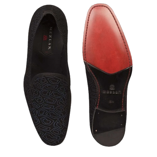 Mezlan Camile Printed Suede Evening Loafers Black