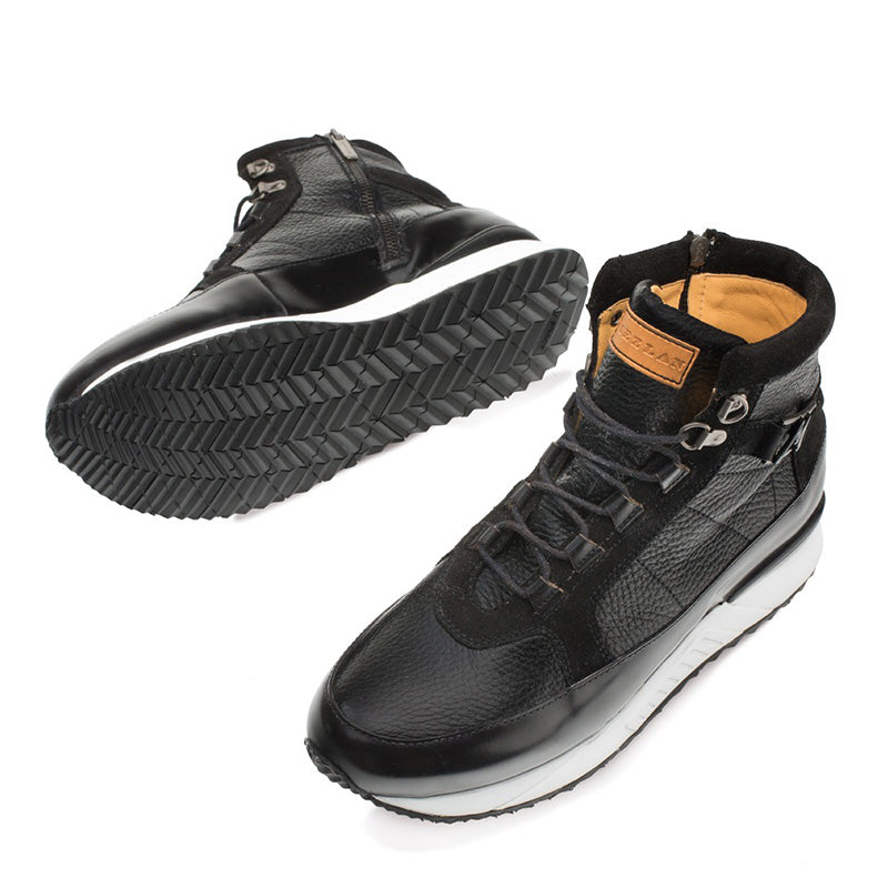 Mezlan Cardew Calfskin Hi-top Lace Up Sneakers Black