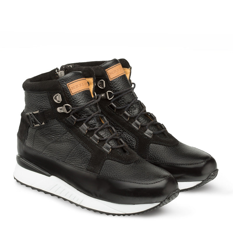Mezlan Cardew Calfskin Hi-top Lace Up Sneakers Black