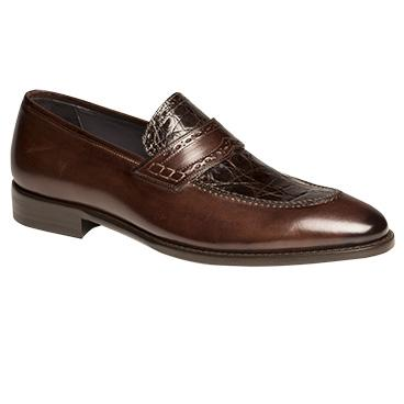 Mezlan Ciardi Crocodile & Calfskin Strap Loafers Brown