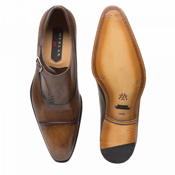 Mezlan Cartago Monk Strap Shoes Cognac
