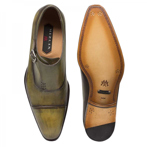 Mezlan Cartago Monk Strap Shoes Olive