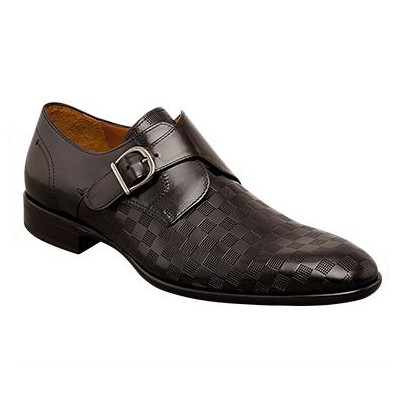 Mezlan Celio Patterned Calfskin Monk Strap Shoes Black