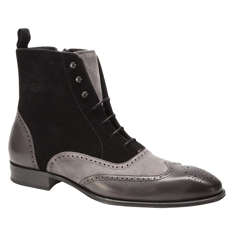 Mezlan Cerezo Calfskin Suede Hi-Top Boot Grey Black