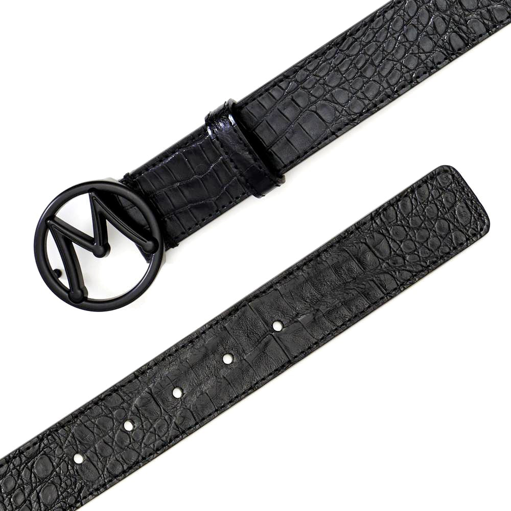 Mezlan Circle Icon Crocodile Belt Black 