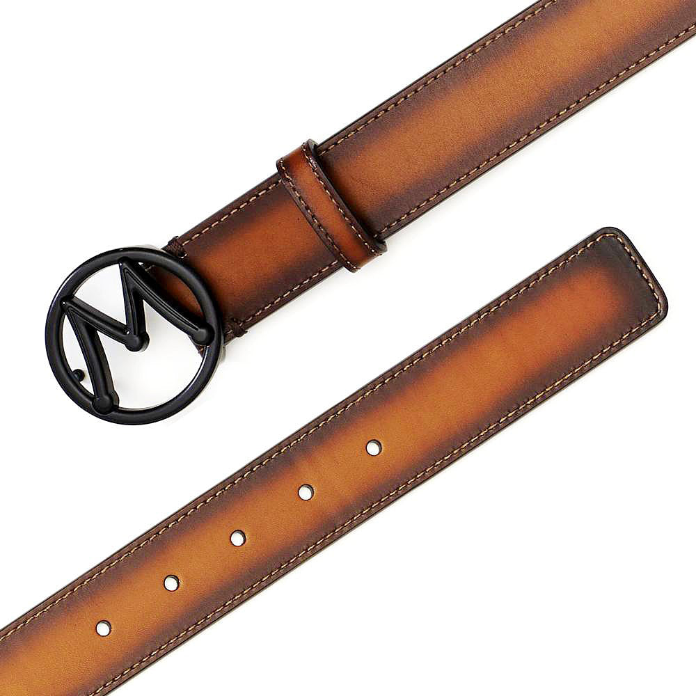 Mezlan Circle Icon Patina Belt Tan 