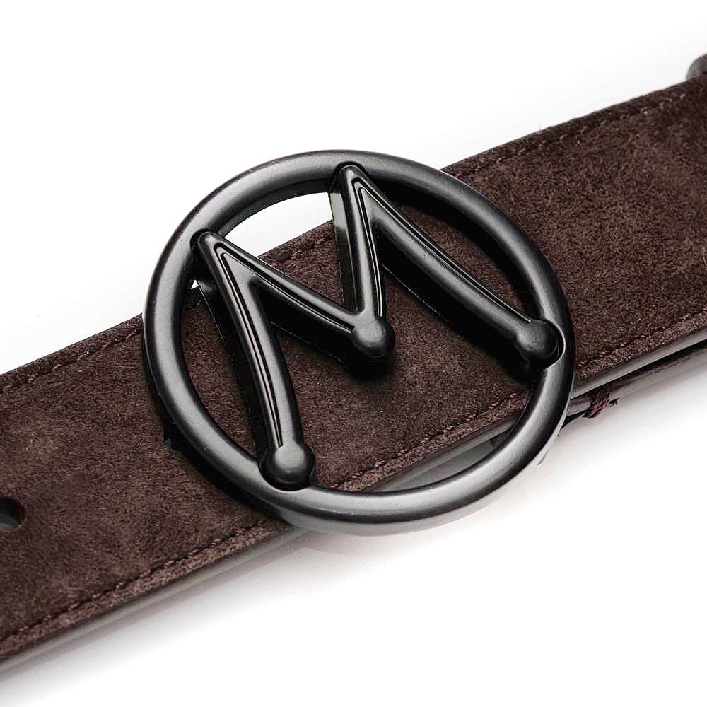 Mezlan Circle Icon Suede Belt Dark Brown