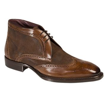 Mezlan Cirino Calfskin & Suede Wingtip Boots Cognac