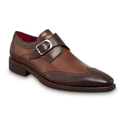 Mezlan Cleto Spectator Wingtip Monk Strap Shoes Brown / Tan