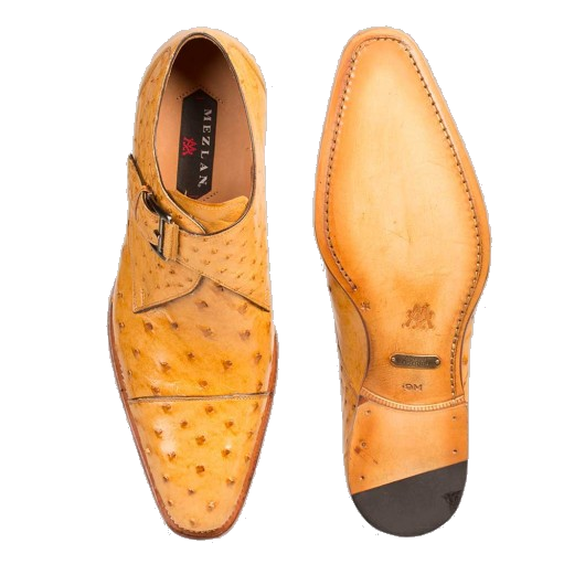 Mezlan Cohen Ostrich Monk Strap Shoes Mustard