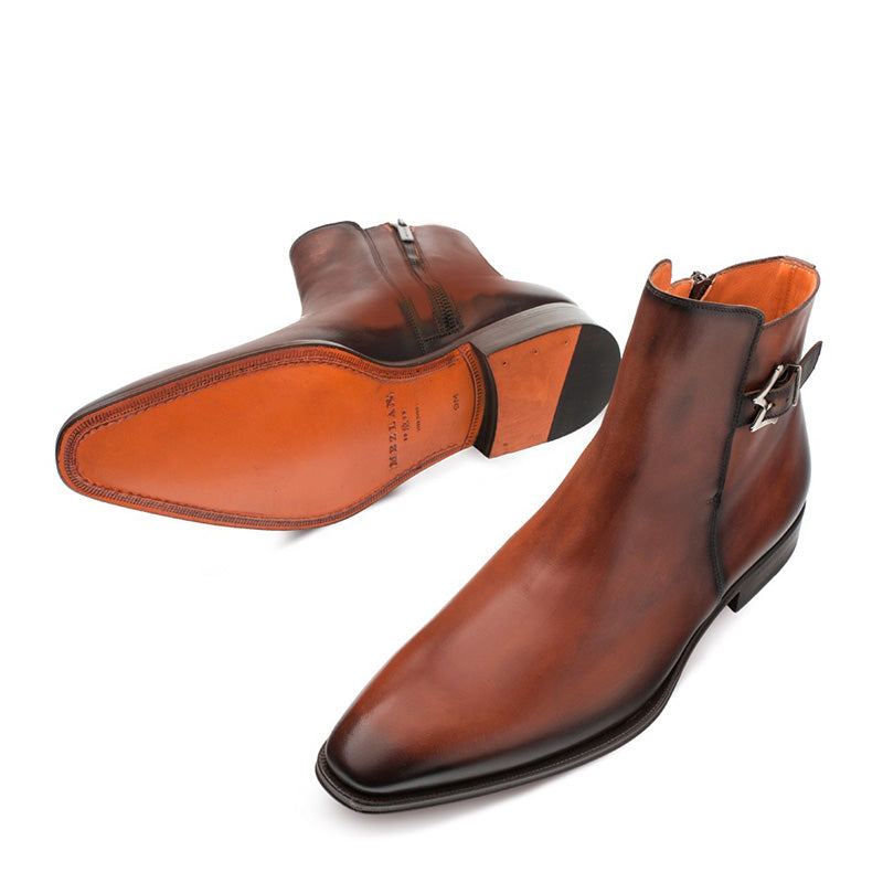 Mezlan Conor Calfskin Zippered Boots Cognac