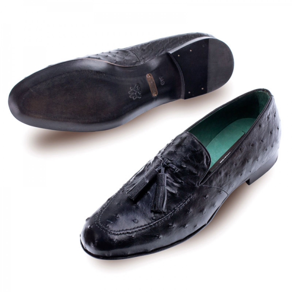Mezlan Conte Ostrich Loafer Shoes Black