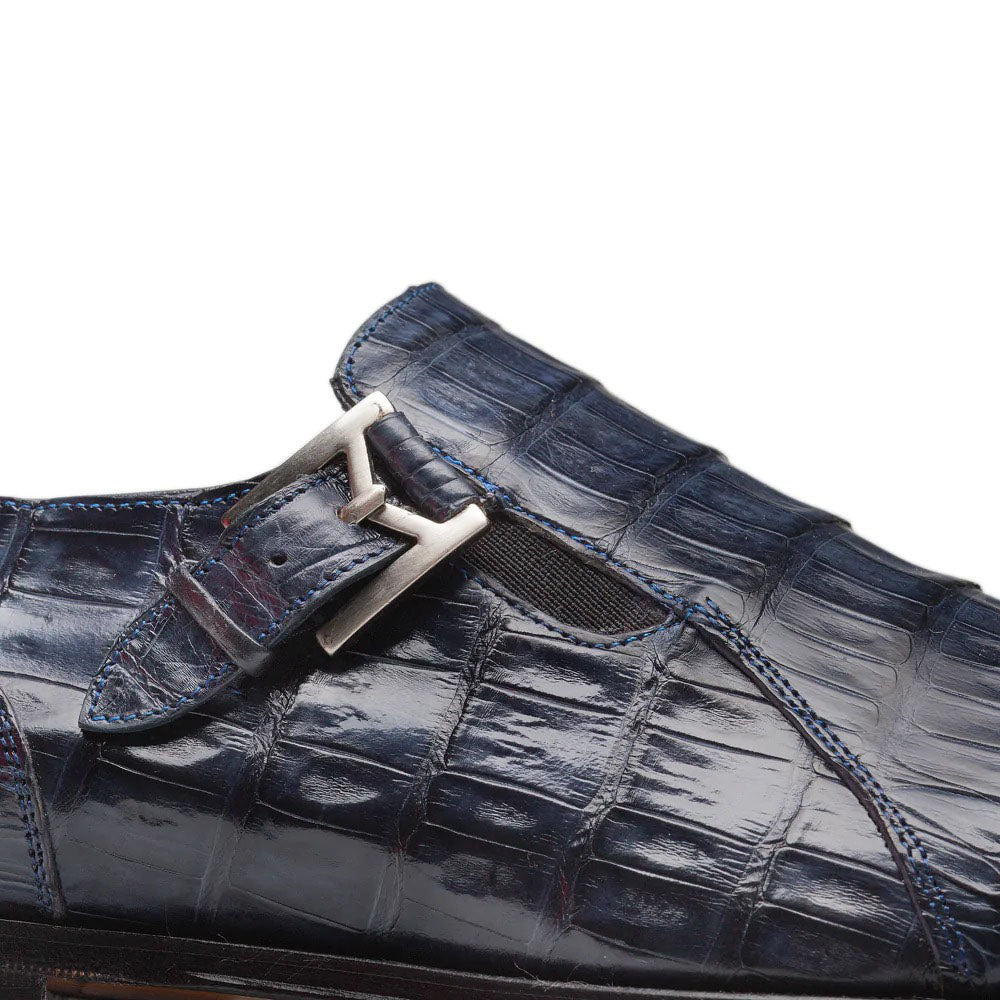 Mezlan Crocodile Gore Monk Strap SX102 Blue (SX102)