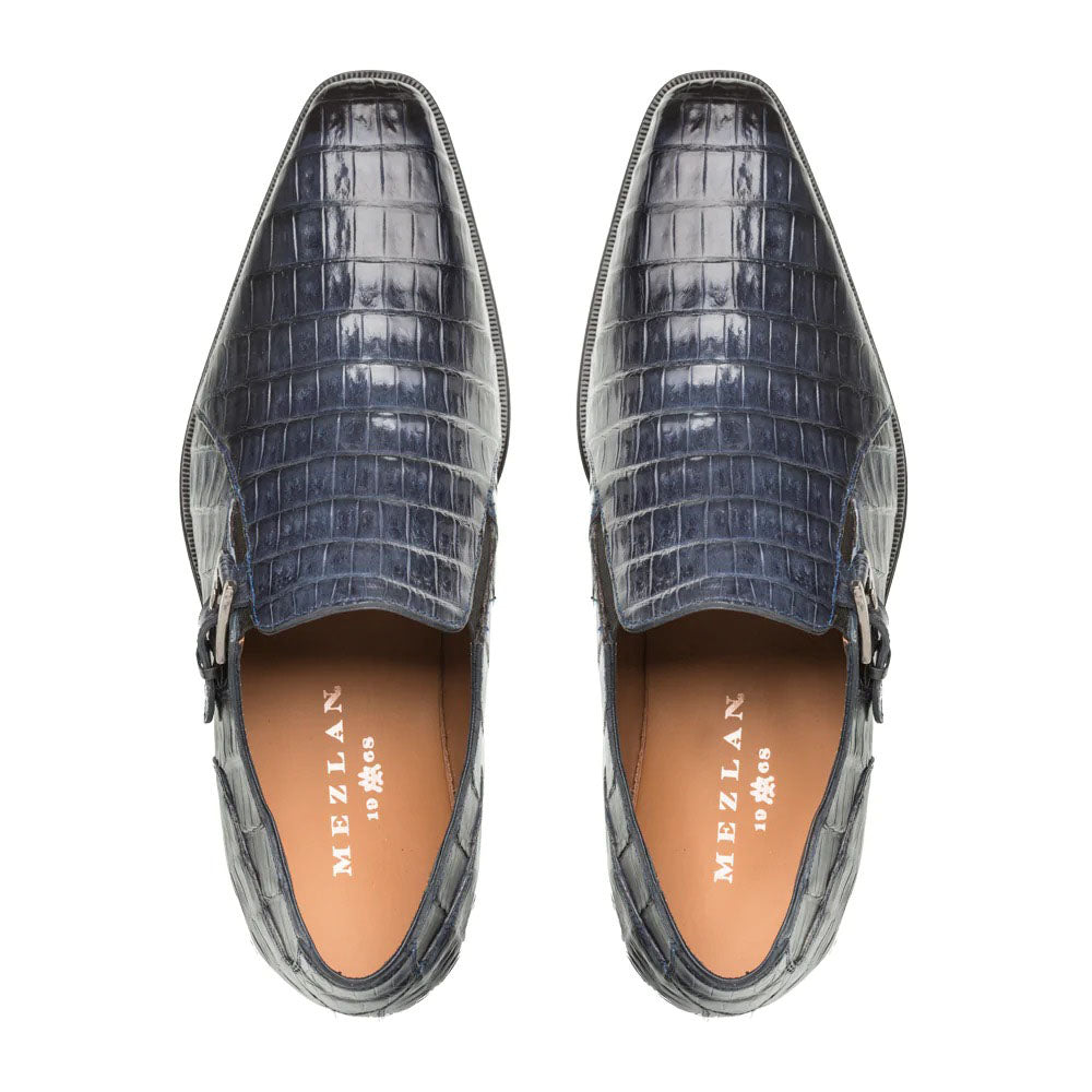 Mezlan Crocodile Gore Monk Strap SX102 Blue (SX102)