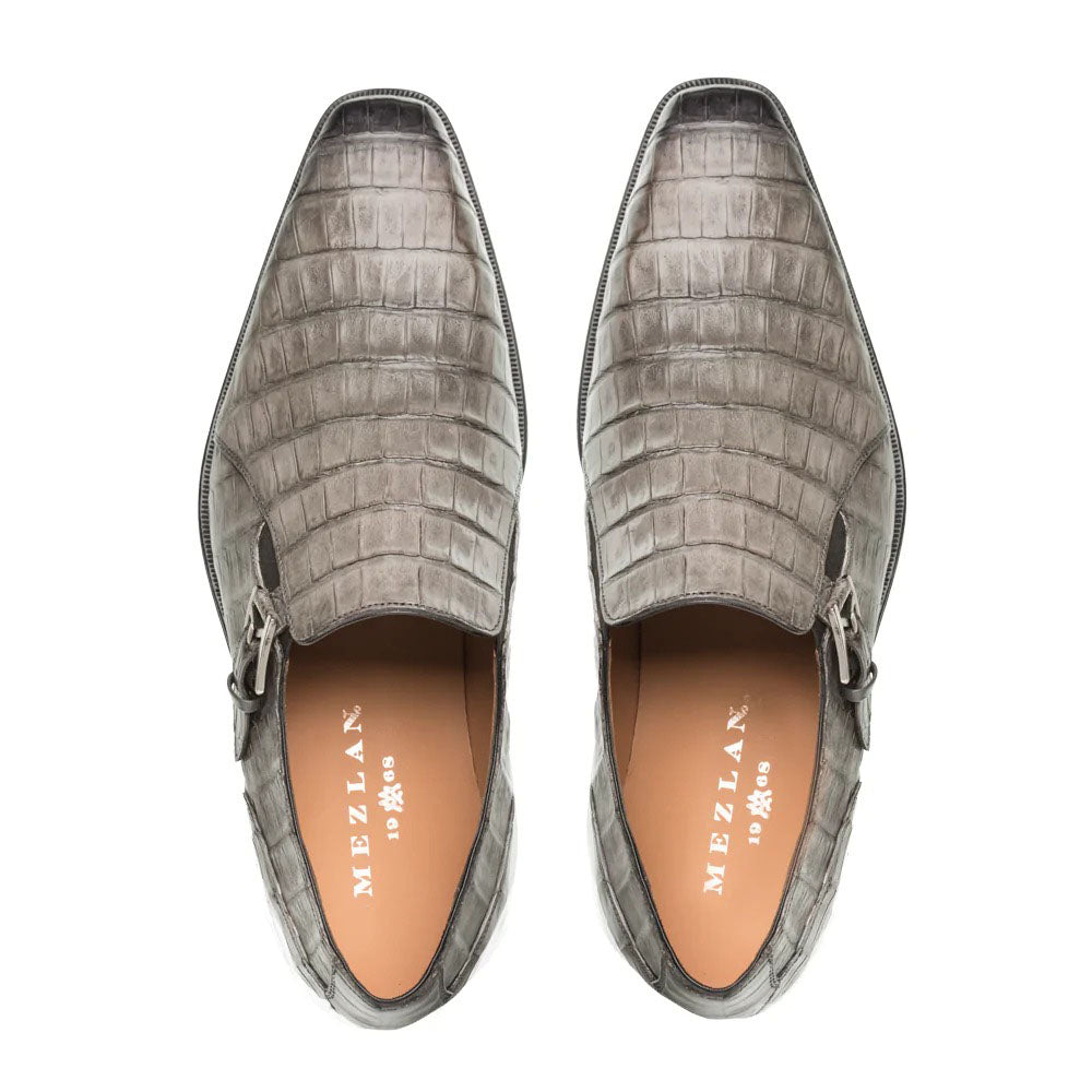Mezlan Crocodile Gore Monk Strap SX102 Pearl Grey (SX102)