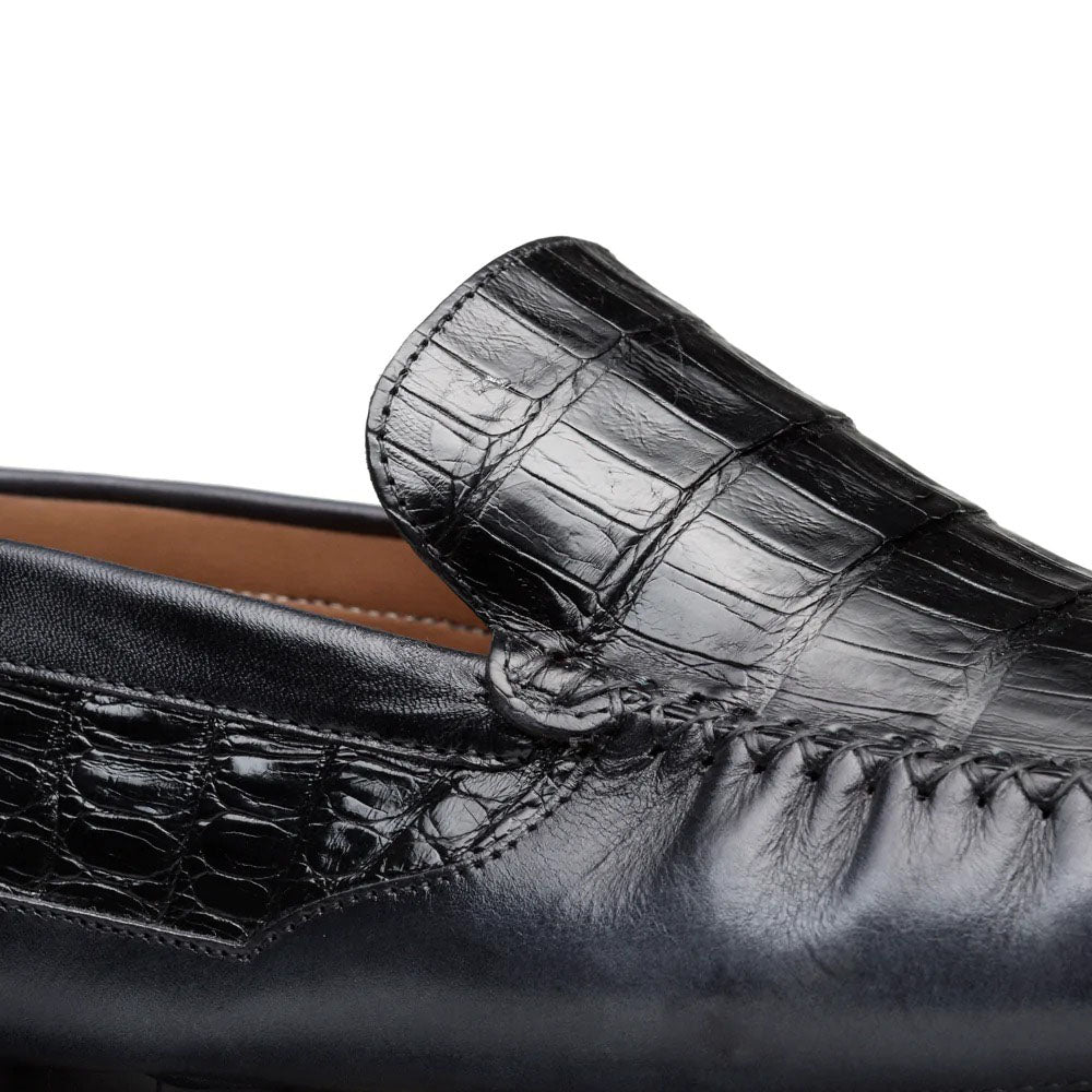 Mezlan Crocodile / Leather Driver Moccasin Black (RX7347-F)
