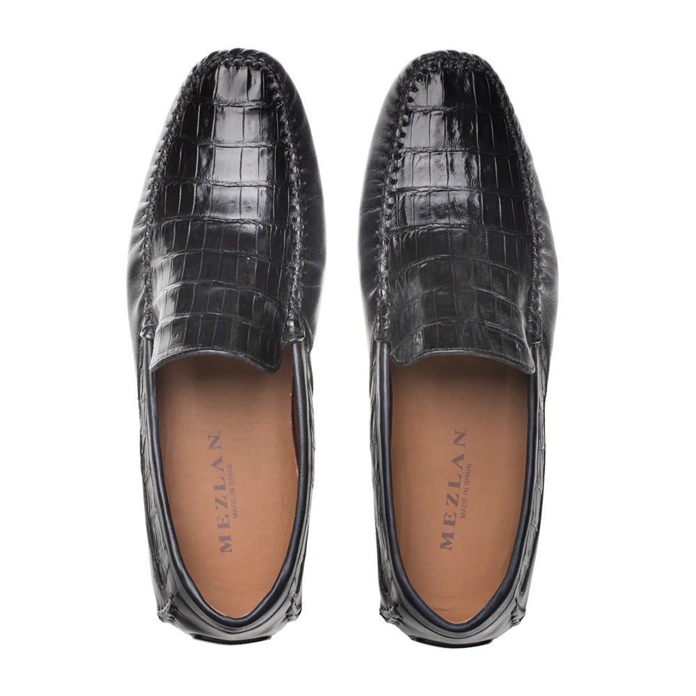 Mezlan Crocodile / Leather Driver Moccasin Black (RX7347-F)