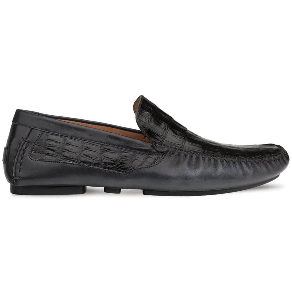 Mezlan Crocodile / Leather Driver Moccasin Black
