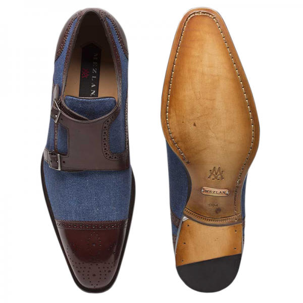 Mezlan Cupido Monk Strap Shoes Brown Blue