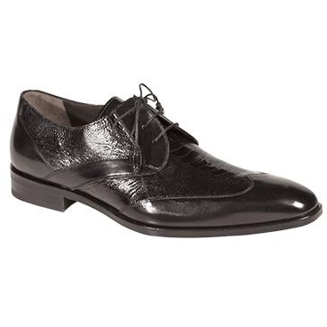 Mezlan Ecole Ostrich & Calfskin Wingtip Shoes Black
