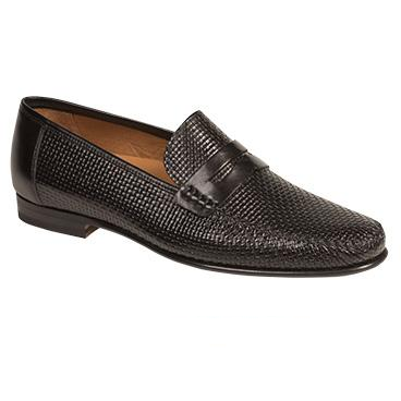 Mezlan Elcano Textured Calfskin Penny Loafers Black