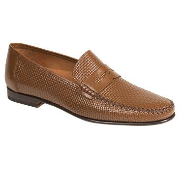 Mezlan Elcano Textured Calfskin Penny Loafers Cognac