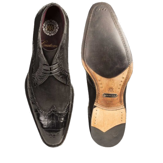Mezlan Ethan Suede & Crocodile Wingtip Boots Black