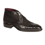 Mezlan Ethan Suede & Crocodile Wingtip Boots Black