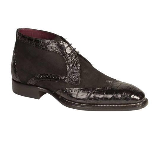 Mezlan Ethan Suede & Crocodile Wingtip Boots Black