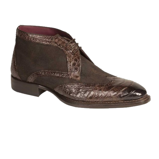 Mezlan Ethan Suede & Crocodile Wingtip Boots Brown