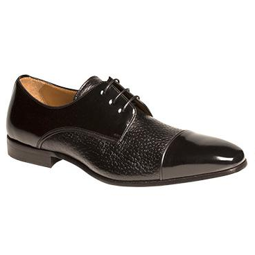 Mezlan Fini Peccary & Calfskin Cap Toe Shoes Black