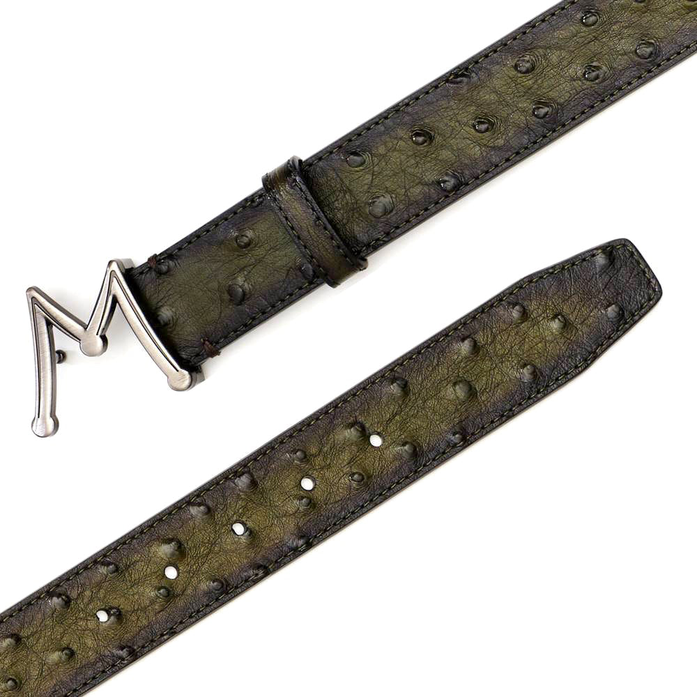 Mezlan Floating Icon Ostrich Belt Olive 