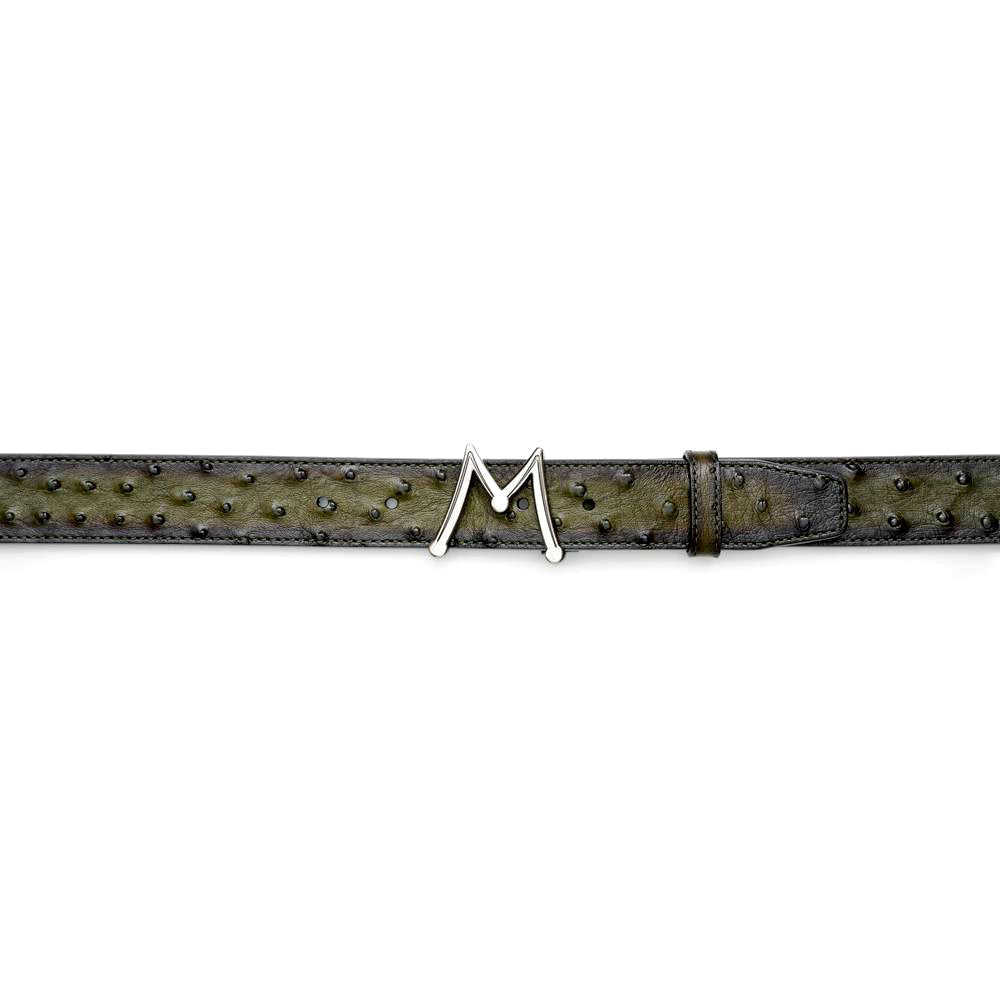 Mezlan Floating Icon Ostrich Belt Olive 