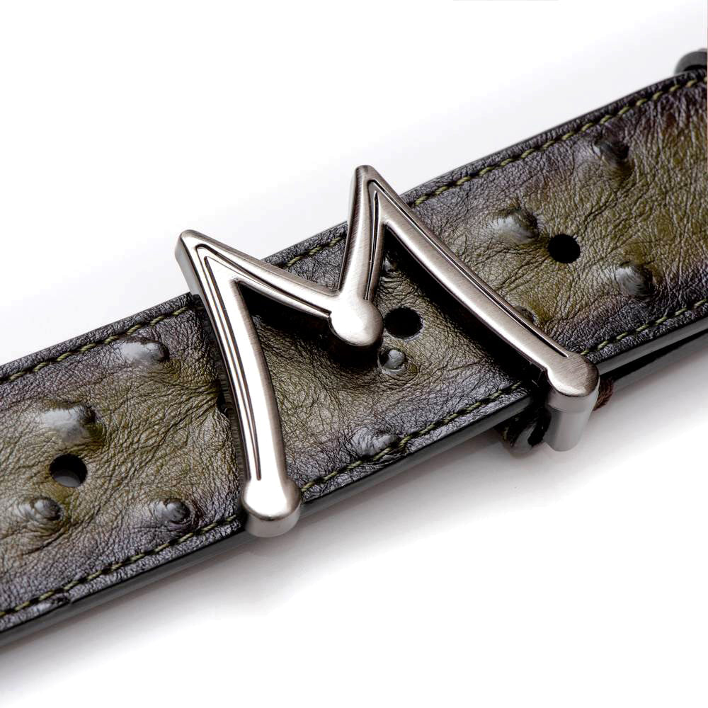 Mezlan Floating Icon Ostrich Belt Olive