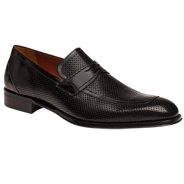 Mezlan Frani Perforated Penny Loafers Black